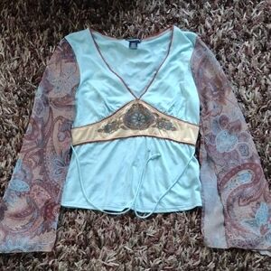 Elegant Boho Beaded Paisley Bell Sleeve Blouse